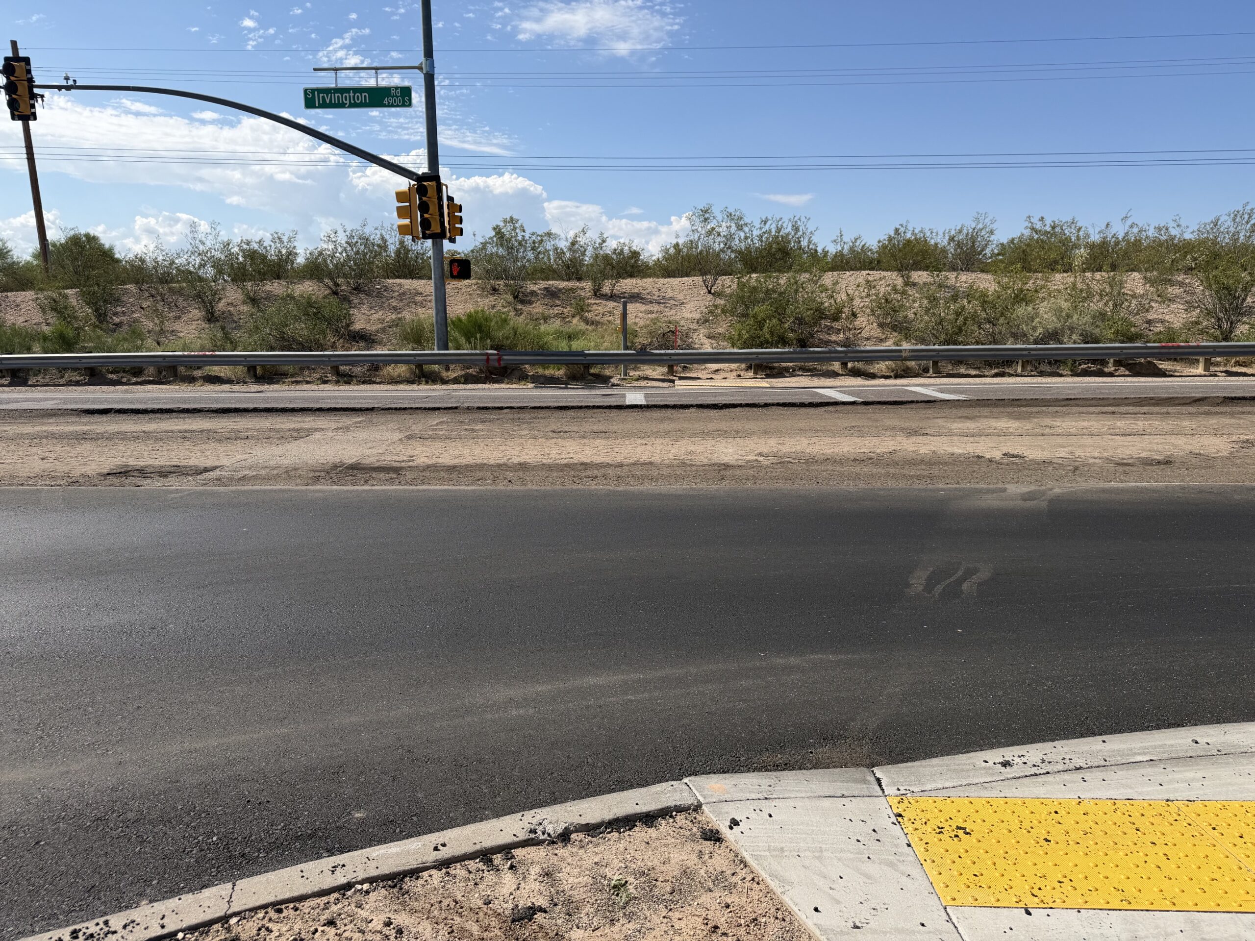 One paved lane, one milled lane on Irvington Road.