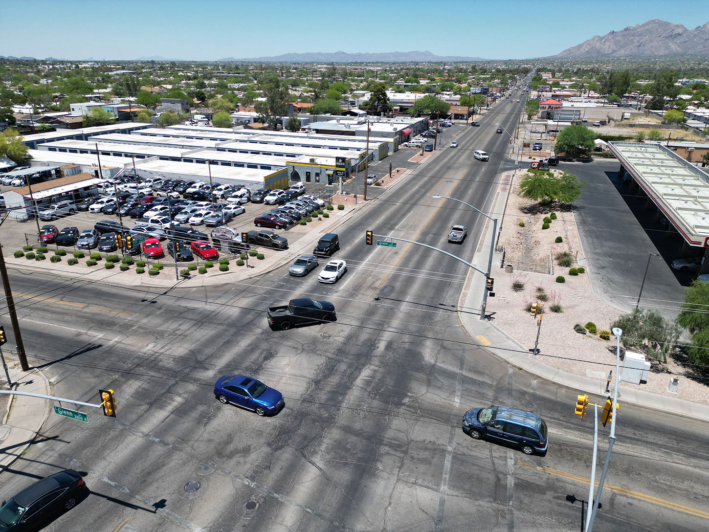 Traffic driving in the First Avenue intersection.