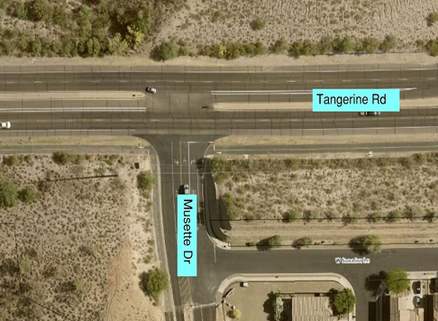 Overhead photo of the Tangerine Road and Musette Drive intersection.